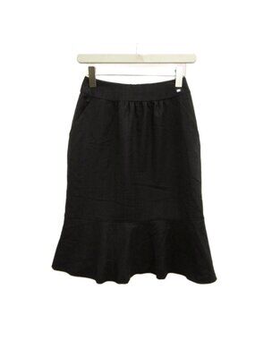 Chanel Mermaid Skirt Wool 34 Black Pocket Striped Pattern Knee Length CC Logo PP